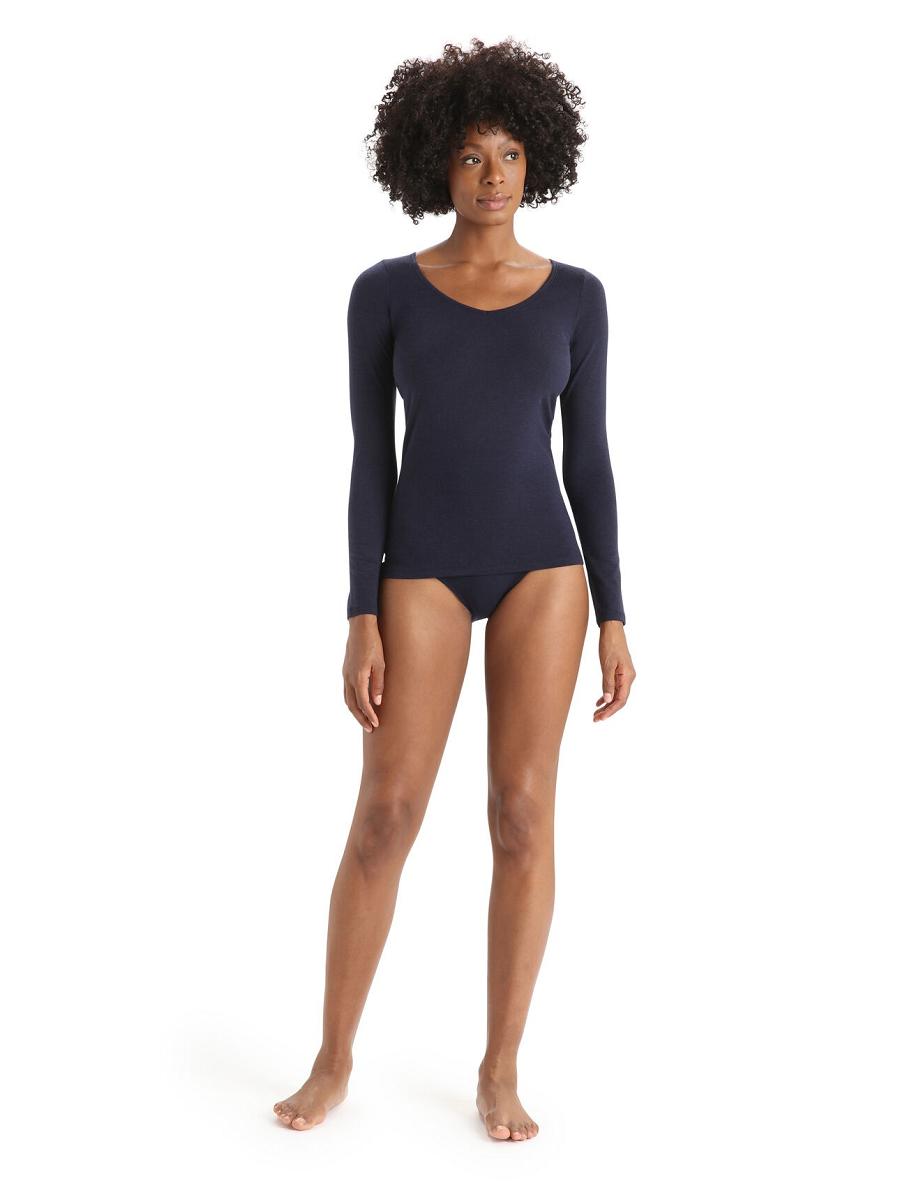 Midnight Navy Icebreaker Merino Siren Long Sleeve Sweetheart Top Women's Underwear | AU 1687LISH